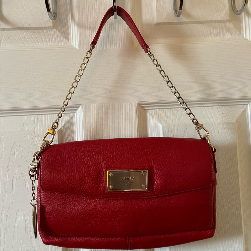 DKNY Cherry Red Chain Strap Shoulder Bag